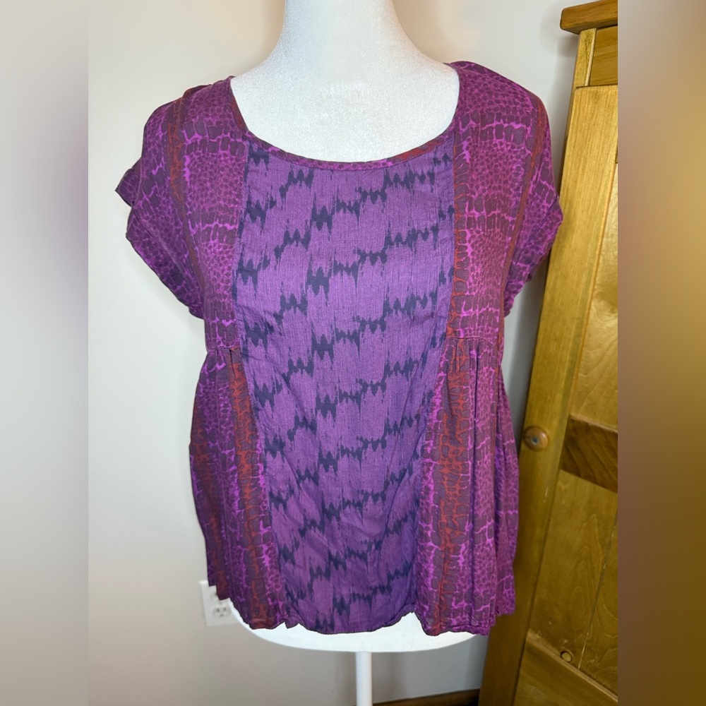 American Eagle Purple Boho Print Short Sleeve Blouse Women’s Size Small